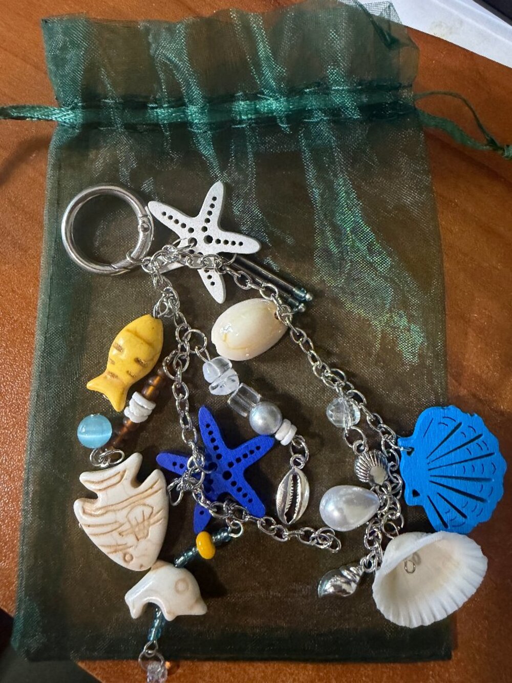 OCEAN BAG CHARM - BLUES, YELLOW - SILVERTONE